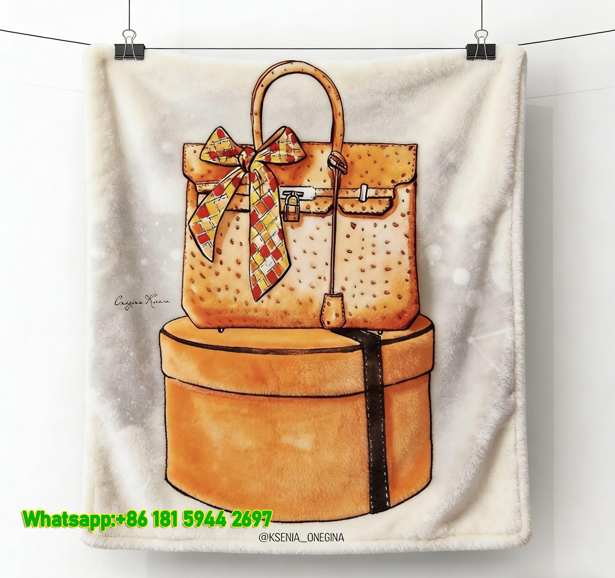 Luxury Orange Birkin Bag Print Flannel Hermes Throw Blanket IMG_5504